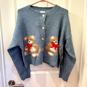 NWT Luna Ivy Blue Teddy Bear Sweater- S